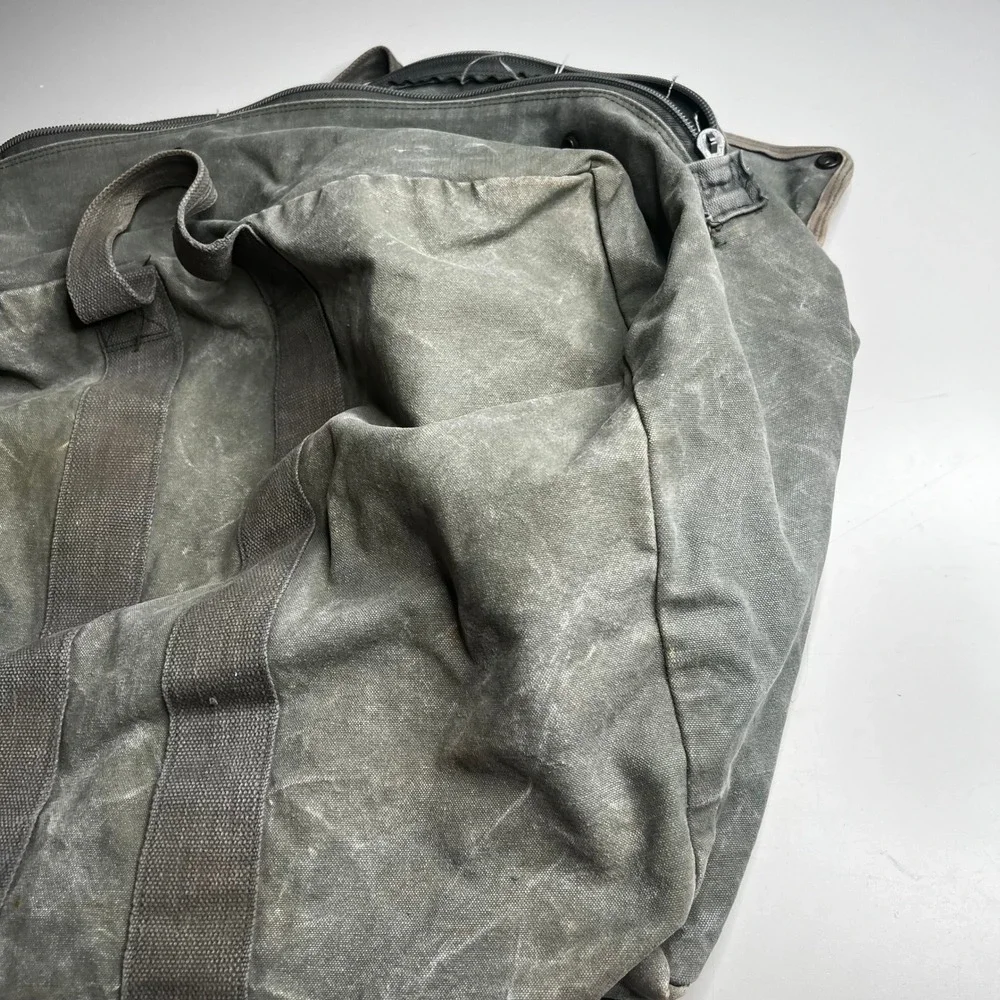 Vintage Waxed Canvas Flight Bag Military‎ Style Duffel Olive Drab Large Utility